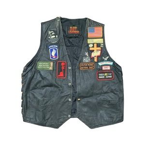 Leather Biker Vest w rare Patches & Pins
sz XL (can also fit M or L) color Black